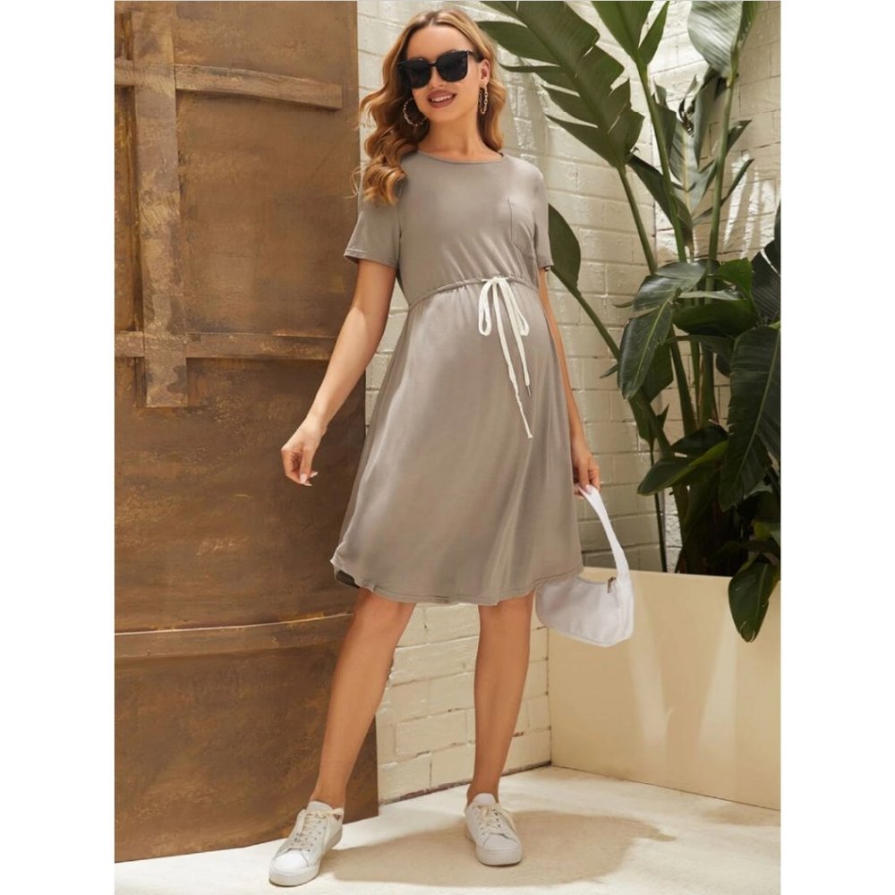 SHEIN Women's Maternity Drawstring Waist Dress in Mocha Brown Size M / NWT
